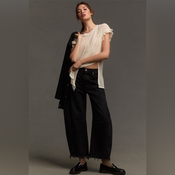 ✨ Anthropologie Short-Sleeve Spliced Ruffled Tee Sz M - Picture 4 of 5